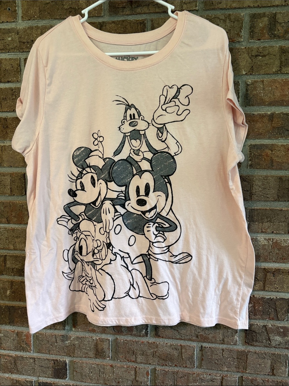 Disney Pink Short Sleeve Tee with Classic Mickey & Friends Sketch